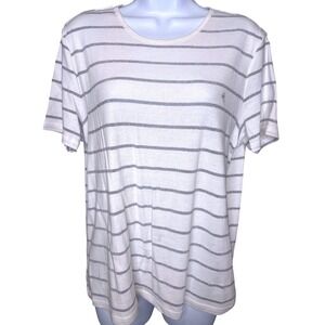 Lauren Ralph Lauren Womens White Silver Striped T-Shirt L Excellent Yacht Preppy